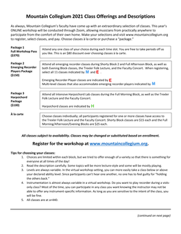 Mountain Collegium Course Offerings