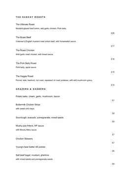 Sunday Roast Menu