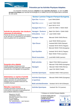 Prévention Par Les Activités Physiques Adaptées