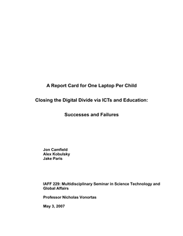 A Report Card for One Laptop Per Child Closing the Digital Divide Via