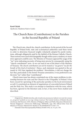 The Church Rates (Contributions) in the Parishes in the Second Republic of Poland