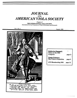 Journal of the American Viola Society Volume 1 No. 1, August 1985