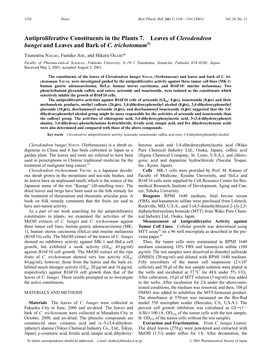 Antiproliferative Constituents in the Plants 7. Leaves of Clerodendron Bungei and Leaves and Bark of C