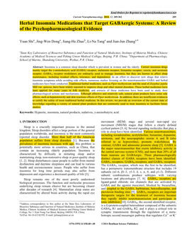 Herbal Insomnia Medications That Target Gabaergic Systems: a Review of the Psychopharmacological Evidence