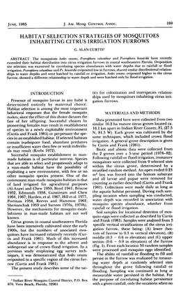 Habitat Selection Strategies of Mosquitoes Inhabiting Citrus Irrigation Furrows