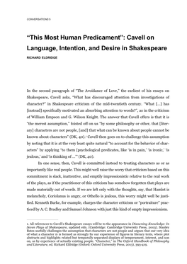 Cavell on Language, Intention, and Desire in Shakespeare