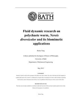 Fluid Dynamic Research on Polychaete Worm, Nereis Diversicolor and Its Biomimetic Applications