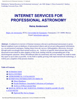 Internet Services for Professional Astronomy - H