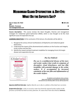 Meibomian Gland Dysfunction &Dry Eye: What Do The