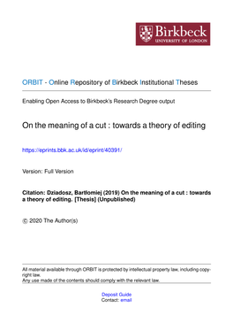 On the Meaning of a Cut : Towards a Theory of Editing