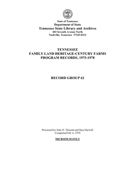 Family Land Heritage-Century Farms Collection, 1975-1978