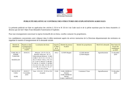 Publicite Relative Au Controle Des Structures Des Exploitations Agricoles