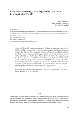 Latin American Integration: Regionalism À La Carte in a Multipolar World?