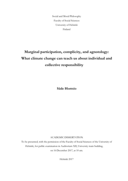 Marginal Participation, Complicity, and Agnotology: What Climate Change Can Teach Us About Individual and Collective Responsibility