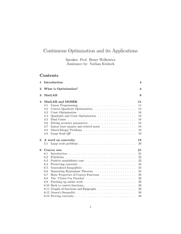 Continuous Optimization and Its Applications