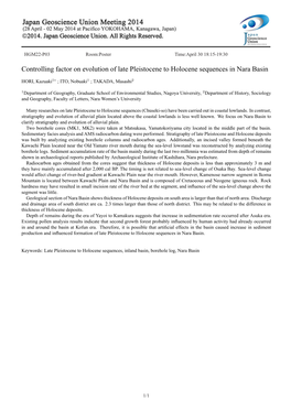 Controlling Factor on Evolution of Late Pleistocene to Holocene Sequences in Nara Basin