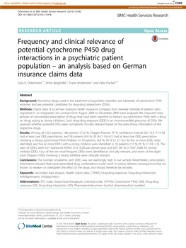 Frequency and Clinical Relevance of Potential Cytochrome P450 Drug