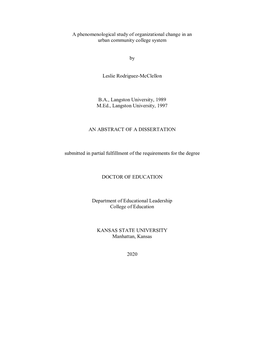 A Phenomenological Study of Organizational Change in an Urban Community College System