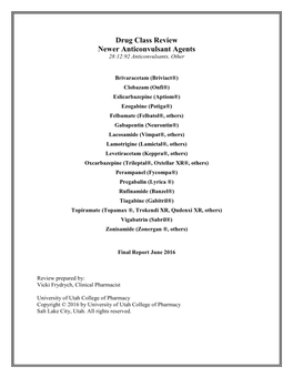 Drug Class Review Newer Anticonvulsant Agents 28:12:92 Anticonvulsants, Other