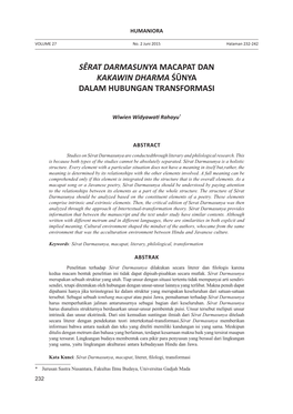 Sêrat Darmasunya Macapat Dan Kakawin Dharma Śūnya Dalam Hubungan Transformasi