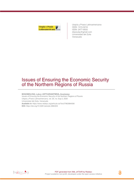 Issues of Ensuring the Economic Security of the Northern Regions of Russia