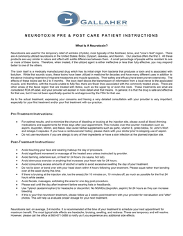 Neurotoxin Pre & Post Care Patient Instructions