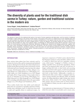 The Diversity of Plants Used for the Traditional Dish Sarma in Turkey: Nature, Garden and Traditional Cuisine in the Modern Era