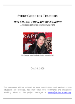 Study Guide for Teachers Iris Chang: the Rape of Nanking