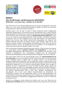 BERICHT Über Die NÖ Energie‐ Und Klimaexkursion WEINVIERTEL Wolkersdorf – Laa an Der Thaya – Hanfthal, Am 12