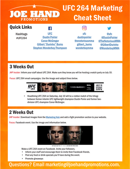 UFC 264 Marketing Cheat Sheet