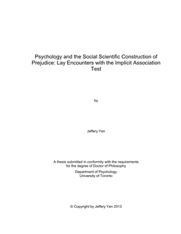 Psychology and the Social Scientific Construction of Prejudice: Lay Encounters with the Implicit Association Test