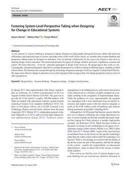 Fostering System-Level Perspective Taking When Designing for Change in Educational Systems