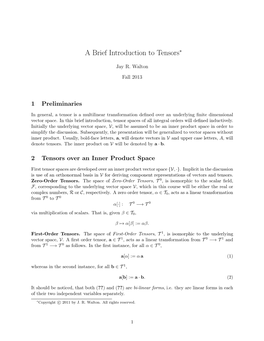 A Brief Introduction to Tensors∗