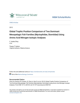 Myctophidae, Stomiidae) Using Amino Acid Nitrogen Isotopic Analyses