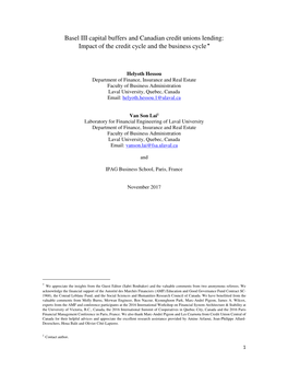 Basel III Capital Buffers and Canadian Credit Unions Lending: Impact of the Credit Cycle and the Business Cycle ∗∗∗