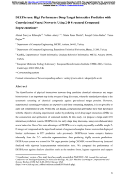 Deepscreen: High Performance Drug-Target Interaction Prediction with Convolutional Neural Networks Using 2-D Structural Compound