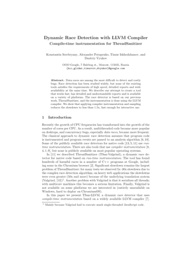 Dynamic Race Detection with LLVM Compiler Compile-Time Instrumentation for Threadsanitizer