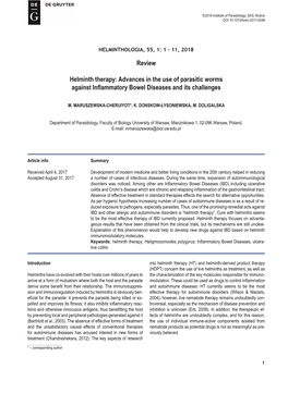 Review Helminth Therapy: Advances in the Use Of