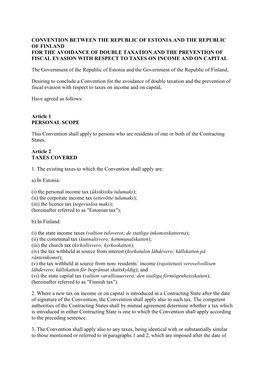 Finland for the Avoidance of Double Taxation and the Prevention of Fiscal Evasion with Respect to Taxes on Income and on Capital