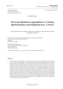 Fireweed (Epilobium Angustifolium L.): Botany, Phytochemistry and Traditional Uses