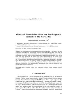 Observed Thermohaline Fields and Low-Frequency Currents in the Narva Bay