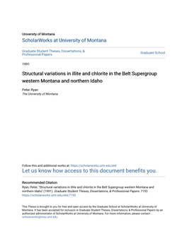 Structural Variations in Illite and Chlorite in the Belt Supergroup Western Montana and Northern Idaho