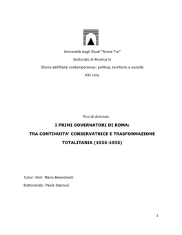 Tesi Di Dottorato I PRIMI GOVERNATORI DI ROMA