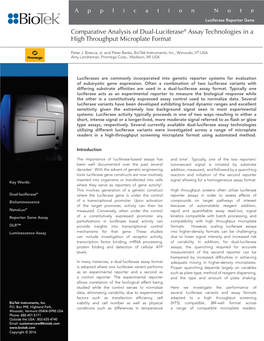 Comparative Analysis of Dual-Luciferase® Assay Technologies in a High Throughput Microplate Format