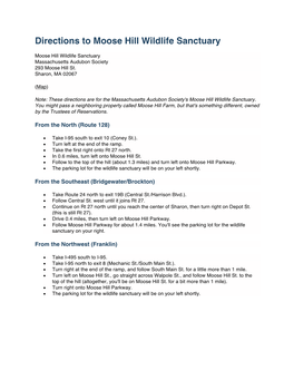 Directions to Moose Hill Wildlife Sanctuary