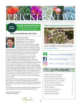 Prickly News South Coast Cactus & Succulent Society Newsletter | Jan 2021