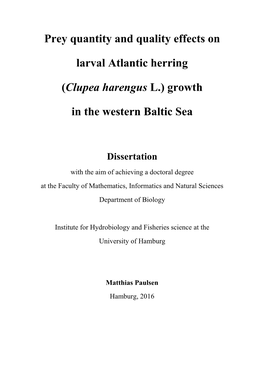 Prey Quantity and Quality Effects on Larval Atlantic Herring (Clupea Harengus L.) Growth in the Western Baltic