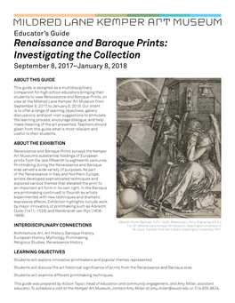 Renaissance and Baroque Prints: Investigating the Collection September 8, 2017–January 8, 2018
