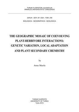 Genetic Variation, Local Adaptation and Plant Secondary Chemistry