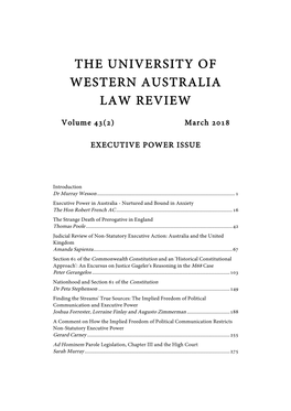 'Executive Power' Issue of the UWA Law Review